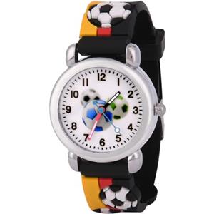 OFFCUP Orologio da Polso per Ragazzi e Ragazze Orologio per Bambini Movimento al Quarzo Orologio Educativo 3D Cartone Animato Cinturino in Silicone per bambini da 3 a 12 Anni-Calcio Nero Rosso Giallo