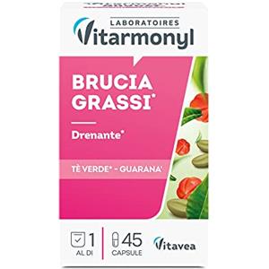 Vitarmonyl Brucia Grassi - Drenante - Integratore Alimentare a base di Tè Verde e Guaranà per il Controllo del Peso - Formula con Doppia Concentrazione - Confezione da 45 Capsule - Vitarmonyl