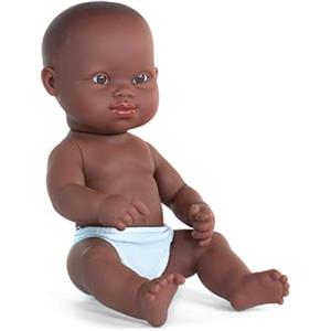 Miniland - Bambolotto Bebè Africano con Sindrome di Down, 32 cm, Inclusiva Anatomicamente Corretta con Tratti Diversi, Bambola Artigianale