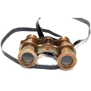RK NAUTICAL INSTRUMENT Binocolo in ottone stile vintage, 10,2 cm, marrone e oro con cinturino in pelle