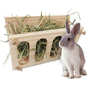Hileyu Mangiatoia per fieno per conigli Mangiatoia per fieno in legno pieghevole Ripiano per alimentazione erba Dispenser per fieno Porta erba per animali domestici Gabbia Accessori per criceti Cincillà