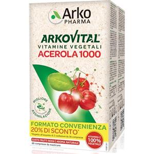 Arkopharma Arkovital Acerola 1000 - Integratore Alimentare con Vitamina C - 100% Origine Vegetale - 2 Confezioni da 30 Compresse - Per tutta la Famiglia