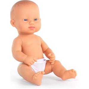 Miniland - Bambolotto Bebè Caucasico con Sindrome di Down, 32 cm, Inclusiva Anatomicamente Corretta con Tratti Diversi, Bambola Artigianale