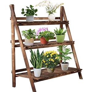 Outsunny Portapiante Pieghevole Portavasi in Legno di Abete con 3 Livelli Scaffale da Esterno per Piante Portafiori 100x37x93cm