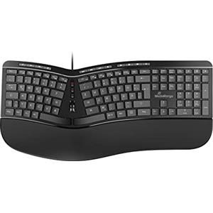 MediaRange Tastiera ergonomica, tastiera multimediale cablata con 124 tasti e rotella di scorrimento, layout tedesco QWERTZ, resistente agli schizzi e regolabile in altezza, colore nero