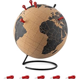 Navaris Mappamondo Sughero con Puntine Rosse 10 Pz - Mappa Mondo Sughero con Spilli Rossi 10 Pezzi - Globo Vintage Nero - Idea Regalo per Chi Viaggia