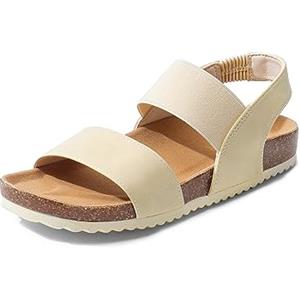 DREAM PAIRS Espadrillas da donna con punta aperta Sandali eleganti con plateau Sandali con zeppa elastici con cinturino alla caviglia,Size 38,Beige,SDPW2202W-E