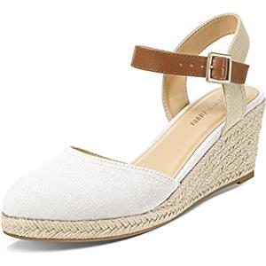PIZZ ANNU Sandali Donna con Zeppa Espadrillas Estivi Platform Scarpe con Tacco Plateau Sandalo con Punta Chiusa Comodi Eleganti Bianco EU 41