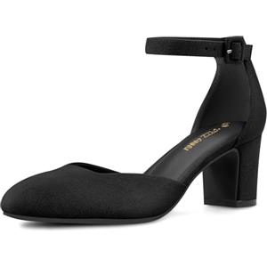 PIZZ ANNU Scarpe Decolte Donna Tacco Medio Eleganti Sposa Sandali Estive Comode a Blocco Sandalo con Cinturino alla Caviglia Nero EU 36