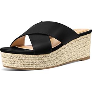 PIZZ ANNU Sandali Donna Estivi Espadrillas Mules Zeppa Scarpe con Tacco Plateau Platform Sandalo Spiaggia Viaggio Open Toe Cross Ciabatte Nero EU 39