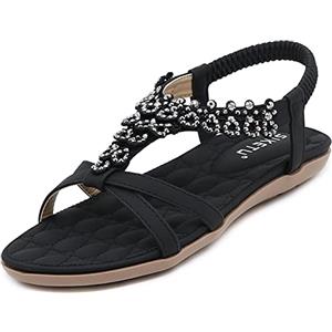 Acfoda Sandali Donna Estive Piatto Eleganti Infradito Bohemia Sandalo de Spiaggia Casual Comodi Scarpe Bassi Ortopedici Strass Sandale Nero 44