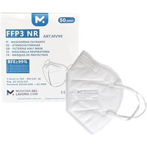 medicinadellavoro.com 50 Mascherine FFP3 Certificate CE, Mascherina 5 Strati Senza Valvola, Maschera Facciale di Protezione da Polvere e Antiparticolato, Face Mask Protettiva Alta Efficienza di Filtraggio PFE≥99, 50 Pezzi