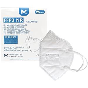 medicinadellavoro.com 25 Mascherine FFP3 Certificate CE, Mascherina 5 Strati Senza Valvola, Maschera Facciale di Protezione da Polvere e Antiparticolato, Face Mask Protettiva Alta Efficienza di Filtraggio PFE≥99, 25 Pezzi