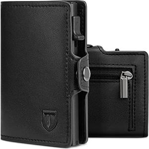 TEEHON Porta Carte di Credito da Uomo e Donna |Portafoglio Uomo| Portafoglio Uomo Slim RFID | Portacarte uomo Mini Porta Tessere | Con ZIP | Scatola Regalo | Nero (A-NERO)