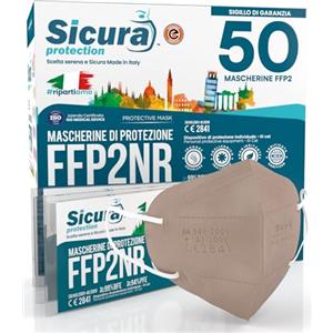 SICURA MASCHERINE CHIRURGICHE 50 Mascherine FFP2 Certificate CE Colorate TORTORA SICURA Protection BFE ≥99% Made in Italy Mascherina ffp2 vera Marcatura EFFETTO PULITO e sigillata