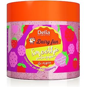 Delia Cosmetics - Dairy Fun - Smoothie Scrub Corpo - Pulisce e Rinfresca - Esfolia e Leviga - Idrata, Nutre, Rassoda, Rigenera - Profumo Intenso di Lampone Succosa - Estratti Naturali - 350g