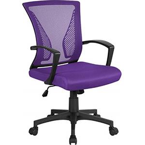 Yaheetech Sedia da Ufficio Scrivania Ergonomica Girevole con Braccioli e Ruote Direzionale in Rete Traspirante Reclinabile Altezza Regolabile Portata 136 kg Viola