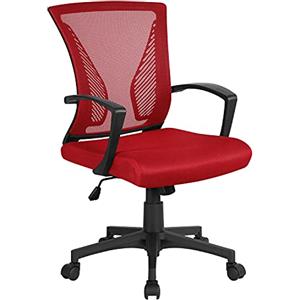 Yaheetech Sedia da Scrivania Ufficio Altezza Regolabile con Braccioli Girevole a Rotelle Ergonomica Lombare Reclinabile in Rete Traspirante Rossa Portata 136 kg