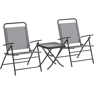 Outsunny Set da Giardino 3 Pezzi con 2 Sedie da Giardino Pieghevoli con Schienale Regolabile e Tavolo, Set Tavolo e Sedie da Giardino in Acciaio e Vetro, Set da Bistro per Patio, Cortile, Grigio