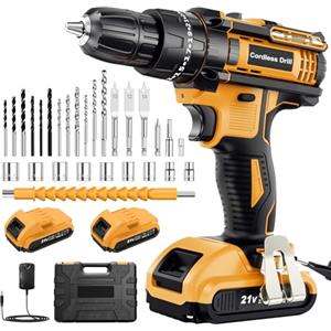 AKZWOXRO Trapano Avvitatore Batteria 21V, Avvitatore a Batteria con 2 Batterie da 2.0Ah, 42N.m di Coppia, 2 Velocità, 25+3 Coppia, 30 Accessori, Luce a LED, Per il fai da te, in Casa e Giardino