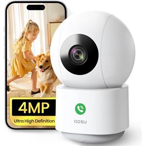 AOSU 4MP Telecamera WIFI Interno, Videocamera Sorveglianza Interno 5G/2.4 GHz WiFi, Chiamata One-touch, 360° Tracciamento del Movimento, Audio Bi-direzionale, Compatibile con Alexa(4MP-1 confezione)