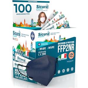 SICURA MASCHERINE CHIRURGICHE 100 Mascherine FFP2 BLU SCURO certificate CE SICURA Protection Made in Italy BFE ≥99% Mascherina ffp2 Vera Marcatura EFFETTO PULITO e sigillata singolarmente