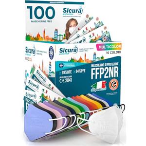 SICURA MASCHERINE CHIRURGICHE 100 Mascherine FFP2 Certificate CE Colorate Mix 16 Colori SICURA Protection BFE ≥99% Made in Italy Mascherina ffp2 vera Marcatura EFFETTO PULITO