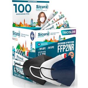 SICURA MASCHERINE CHIRURGICHE 100 Mascherine FFP2 certificate NERE x35 BIANCHE x35 BLU x30 Made in Italy SICURA Protection BFE ≥99% Mascherina FFP2 vera Marcatura EFFETTO PULITO