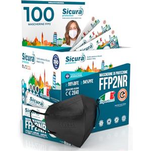 SICURA MASCHERINE CHIRURGICHE 100 Mascherine FFP2 NERE Certificate CE Made in Italy SICURA Protection BFE ≥99% Mascherina FFP2 vera Marcatura EFFETTO PULITO sigillata. EN 149:2001+A1:2009