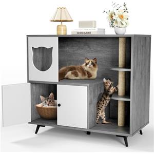 MAMIZO Armadietto Mobile Lettiera, Mobile per Lettiera Gatto, 98x91x50CM, con Tiragraffi, Casetta per Gatti, Grotta del Gatto, Armadietto per Gatti, Capacità di Carico 50 kg (Grigio scuro)