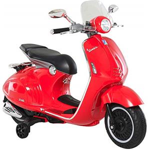 HOMCOM Moto Elettrica per Bambini 3+ Anni con Licenza Ufficiale Vespa, Moto Giocattolo in PP e Acciaio con 2 Rotelle, Luci e Suoni, 108x49x75 cm, Rossa