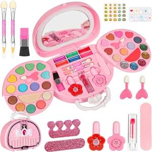 Aomig Trucchi Bambina Set, Bambina Trousse Stile Borsetta con Fiocco per Ragazze, Regalo Trucchi Bambina Set per il Compleanno di Halloween Carnevale Natale, Lavabile Ragazze Trucco Set per 3-8 Anni