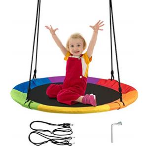 COSTWAY Altalena da Giardino a Nido, Altalena da Giardino per Bambini, con Telaio in Metallo, Regolabile in Altezza: 100-160 cm, Carico Fino a 150 kg (Colorato)