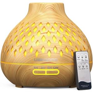 UBEGOOD 400ML Diffusore di Oli Essenziali, Diffusore di Aromi Ultrasuoni con Telecomando, Umidificatore Atomizzatore Elettrico con 7 Colori LED per Yoga, Spa, Camera da Letto, Soggiorno