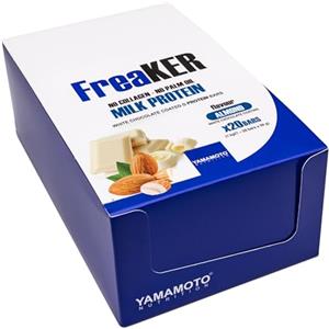 YAMAMOTO Nutrition, FreaKER 20 Barrette Proteiche alle Mandorle con Copertura di Cioccolato Bianco, Barrette Energetiche Senza Grassi Idrogenati e Olio di Palma, 50 gr per Barretta