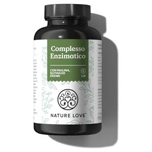 NATURE LOVE® Complesso enzimatico - 120 capsule - incl. lipasi e α-amilasi | anche con bromelina, rutina, cellulasi e inulina - enzimi digestivi per 4 mesi di scorta - vegano, testato in laboratorio