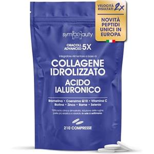 SYMBEAUTY ORACOLL Collagene e Acido Ialuronico 2500mg [210 CPR] - Collagene Idrolizzato, Integratore Capelli e Pelle | Q10, Vitamina C, Biotina, Zinco - Collinstant LMW Efficacia Clinica su Rughe