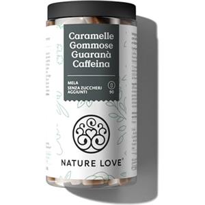 NATURE LOVE® Caramelle Gommose Guaranà Caffeina - 90 pz - no zuccheri aggiunti - 45 mg caffeina/giorno - gommose invece di caffè, energy drink, compresse di caffeina - vegane, testate in laboratorio