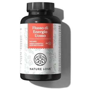 NATURE LOVE® Flusso di Energia Uomo 90 capsule con estratto di tribulus terrestris e maca, L-arginina, L-citrullina, zinco, folato, vit. C - Alto dosaggio, vegano e testato in laboratorio