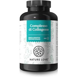 Nature Love Collagene e Acido Ialuronico Integratore NATURE LOVE® - 180 capsule - con 1000mg collagene, 200mg ialuron, biotina, selenio, zinco, vitamina C da acerola - testato in laboratorio