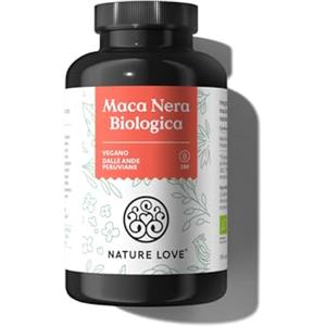 NATURE LOVE® Maca (nera) biologica in capsule - 3.000mg per dose giornaliera - 180 capsule - Con vitamina C naturale - Senza stearato di magnesio, attestata bio, alto dosaggio, vegana, made in Germany