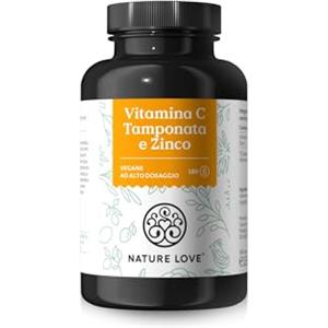 NATURE LOVE® Vitamina C Tamponata e Zinco - 180 capsule - alto dosaggio: 1.000mg vitamina C + 15mg zinco - da mais fermentato, pH neutro, senza acidi - testato in laboratorio, vegano, made in Germany