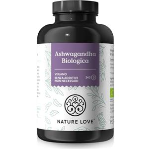 Nature Love Ashwagandha Biologica NATURE LOVE® - 240 capsule - Ad alto dosaggio con 1950mg per dose giornaliera - Pregiato ginseng indiano - Testato in laboratorio, vegano, prodotto in Germania