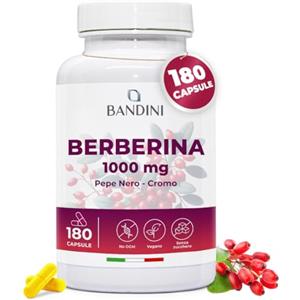 Bandini® Berberina 1000mg pura alto dosaggio | 180 capsule vegane - Berberin hcl da Berberis Aristata al 97% + Cromo e Pepe Nero | Massimo assorbimento - Funzione digestiva, epatica, intestinale