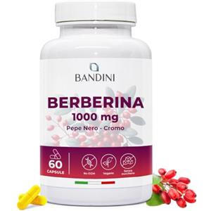 Bandini® Berberina 1000mg pura alto dosaggio | Pura Berberina hcl da Berberis Aristata al 97% + Cromo e Pepe Nero | Massimo assorbimento | Funzione digestiva, epatica, intestinale | 60 capsule vegane