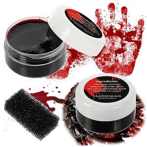 Aomig Halloween Sangue Finto, 3 Pezzi Gel Sangue Gel Sangue per Trucco con Spugna, Sangu Finto Rosso Scuro per Cosplay di Zombie e Vampiri, Halloween Effetti Speciali Trucco