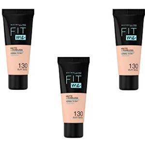 Maybelline New York Fondotinta liquido Fit Me Matte & Poreless - 130 Buff Beige, Set di 3 (3 x 30ml)