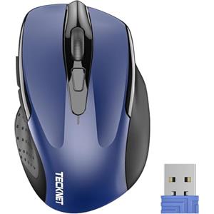 TECKNET PRO Mouse Senza Fili, 2600 DPI Mouse Wireless Ergonomico, 2,4G Mouse Ottico con Ricevitore Nano USB, 6 Pulsanti, Durata di Vita di 24 Mesi Compatibile con PC, Mac, Laptop(Blu)