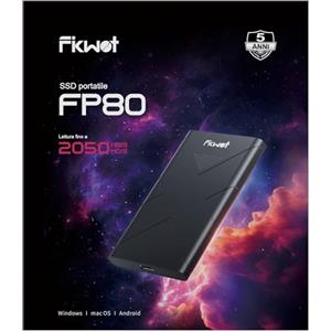 Fikwot FP80 SSD Esterno 2TB SSD Portatile USB-C 3.2 Gen 2, Fino a 2050MB/s, Unità a Stato Solido Esterna per iPhone Serie 15, PS5/PS4(Pro), Android, Xbox, Mac, PC