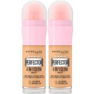 Maybelline New York Instant Age Perfector 4in1 Glow Correttore BB Cream Illuminante Primer Colore 1.5 Light Medium con Spugnetta per Applicazione - 2 Flaconi da 20ml